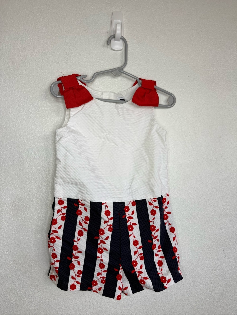 Janie and Jack White, Red & Navy Striped Floral One-Piece Bodysuit